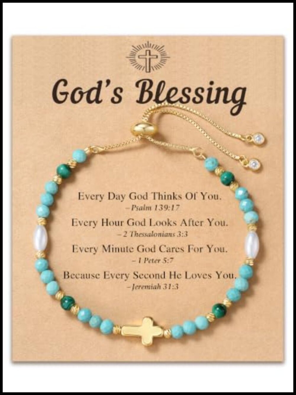 God's Blessing Cross Bracelet for Women 14K Gold Plated Natural Stones Faith